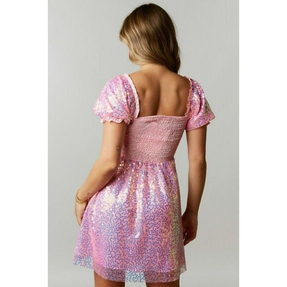 Flower Power Sequin Baby Doll Dress in Pink - Picture 4 of 5